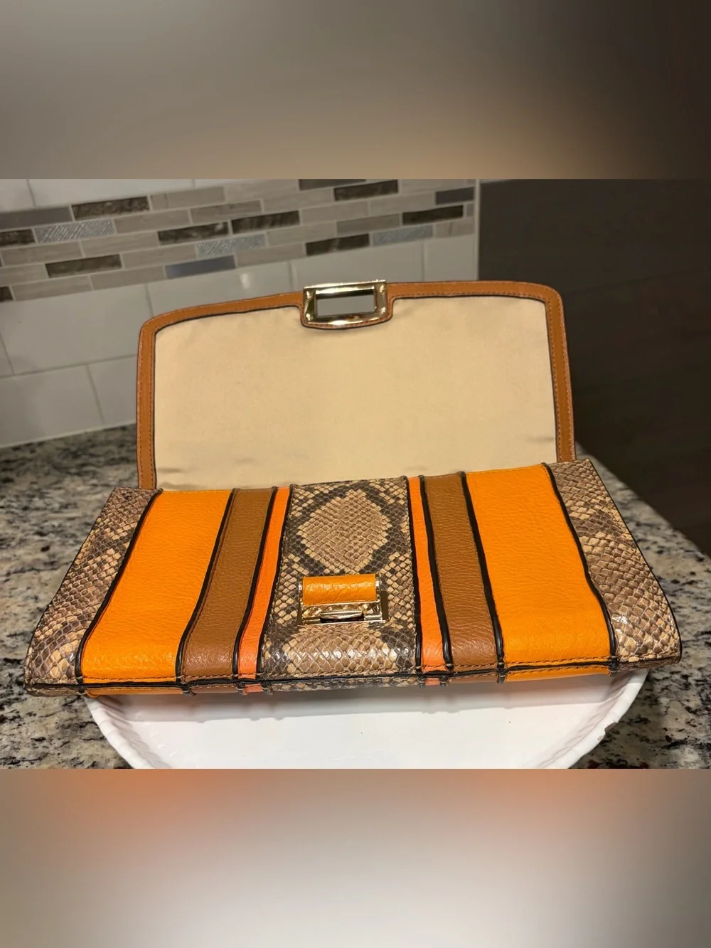 Coach Madison Pinnacle Striped Exotic Clutch,